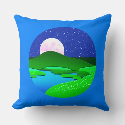 Full Moon Rising Over Green Hills   Throw Pillow