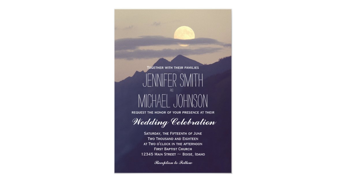 Full Moon Rising Over Mountains Wedding Invites Zazzle Com