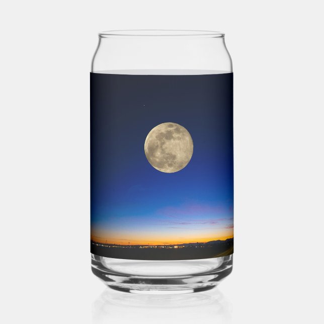 Full Moon Rising Over Sunset Can Glass (Front)