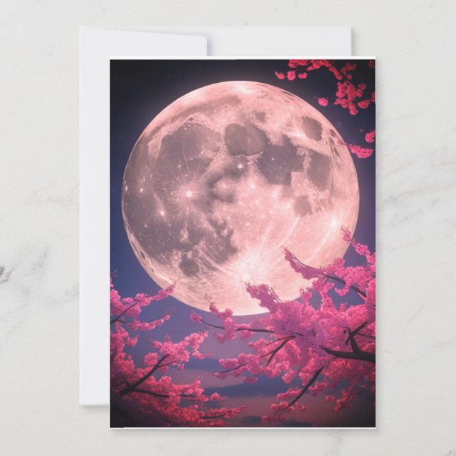Full Moon & Sakura Cherry Blossoms Wedding Invitat Invitation (Front)