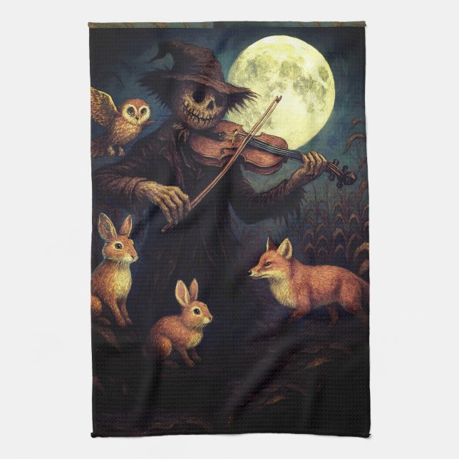 Full Moon Scarecrow Serenade Kitchen Towel (Vertical)
