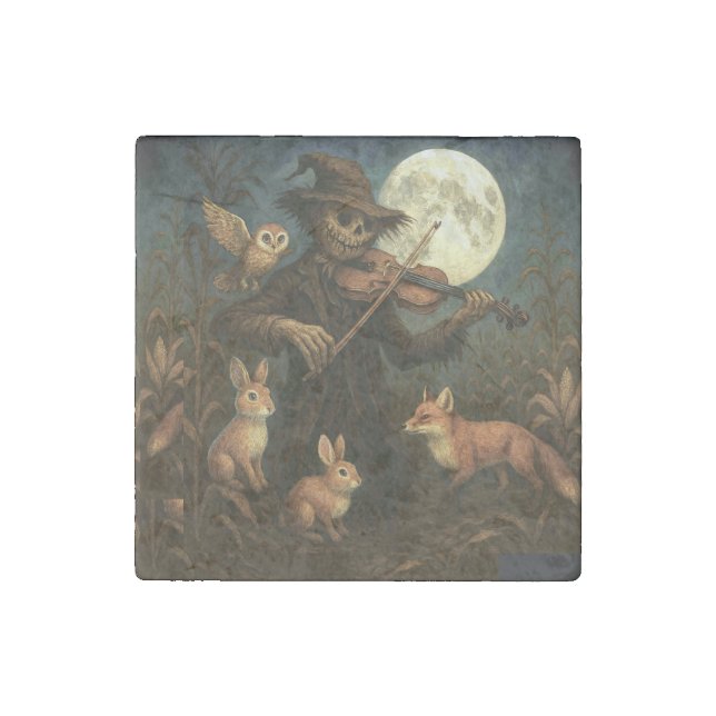 Full Moon Scarecrow Serenade Stone Magnet (Front)