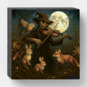 Full Moon Scarecrow Serenade Wooden Box Sign
