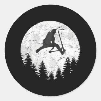 Full Moon Scooter Skater Skateboarding Classic Round Sticker