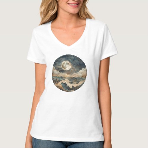 Full Moon Sea Love Night Sky T_Shirt
