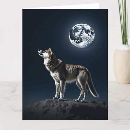 Full Moon Shining on the Wolf Blank Card