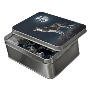 Full Moon Shining on the Wolf Blank Jigsaw Puzzle