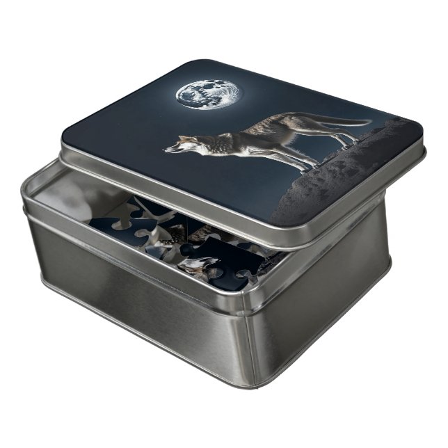 Full Moon Shining on the Wolf Blank Jigsaw Puzzle (Lid Open)