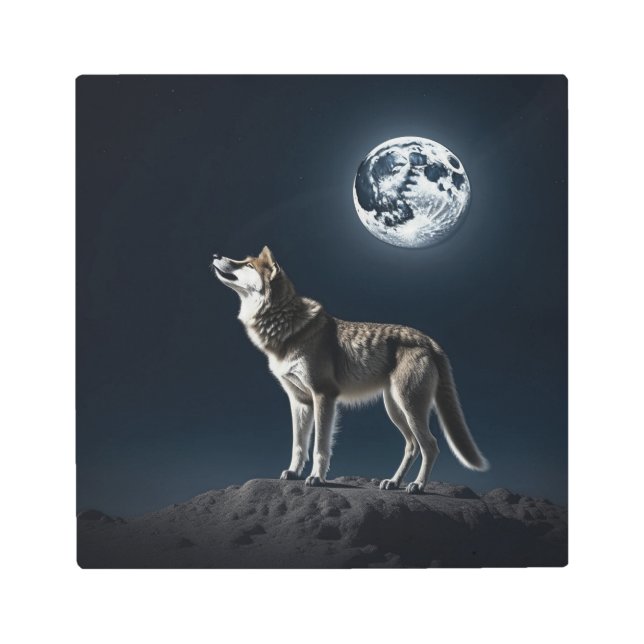 Full Moon Shining on the Wolf  Metal Print (Front)