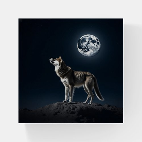 Full Moon Shining on the Wolf  Paperweight