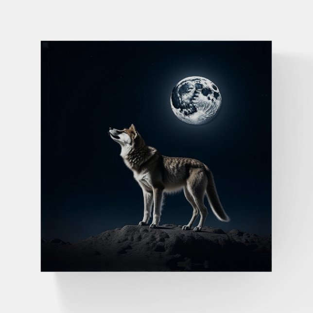 Full Moon Shining on the Wolf  Paperweight (Front)