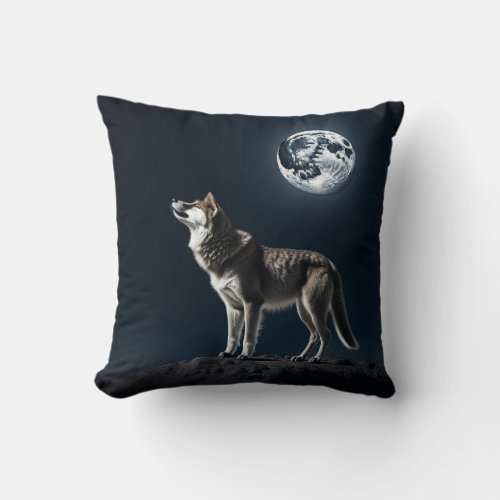 Full Moon Shining on the Wolf Throw Pillow