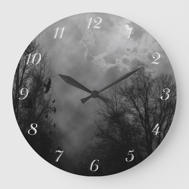 Full Moon Sky Ravens With Numbers Wall Clock (Front)