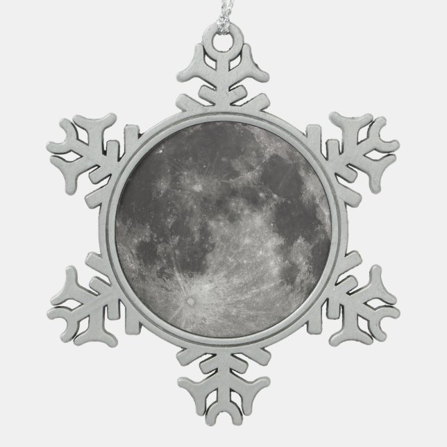 Full Moon Snowflake Pewter Christmas Ornament (Front)