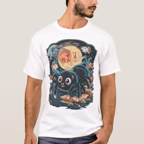 Full Moon Spider _ Japanese Retro Style T_Shirt