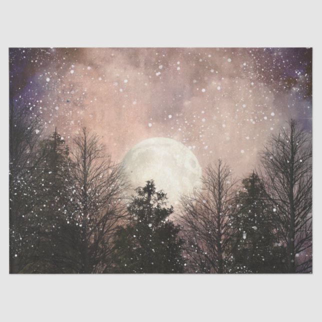 Full Moon Starry Night Forest Decoupage Tissue Paper (Front)