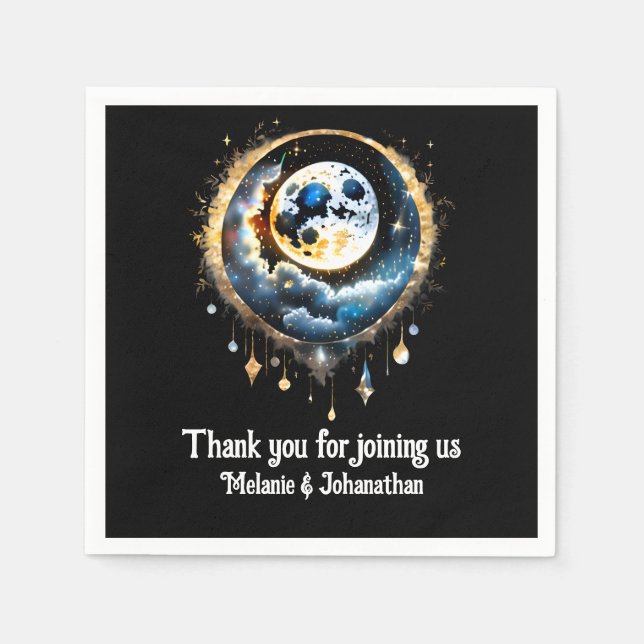 Full moon starry night luna celestial elegant napkins (Front)