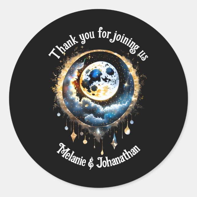 Full moon starry night sky celestial chic classic round sticker (Front)