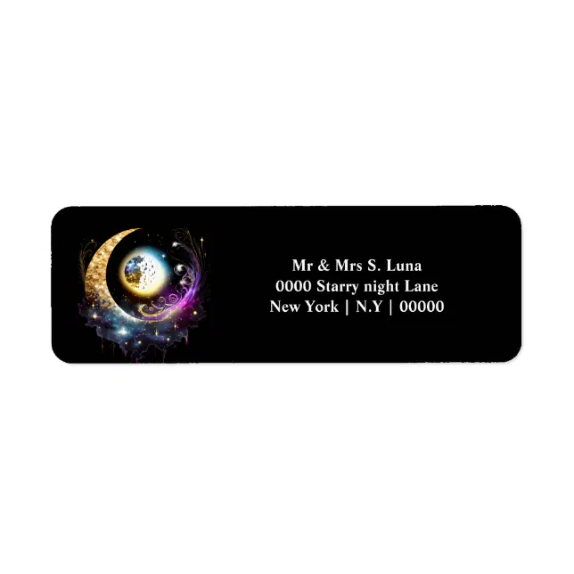 Full moon starry night sky celestial magenta label | Zazzle