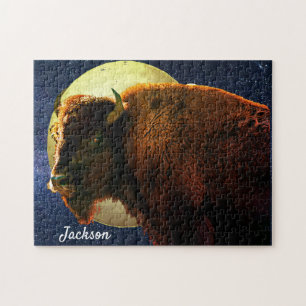 Full Moon, Starry Sky & Buffalo Bull Jigsaw Puzzle