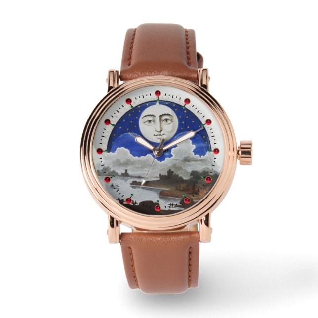 FULL MOON STARS AND NIGHT LANDSCAPE, ANTIQUE TIME WATCH (Front)