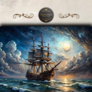 Full Moon Tall Ship Decoupage Tissue Paper