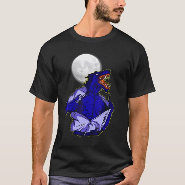 Full moon transforms wild wolf scary jungle world T-Shirt (Front)