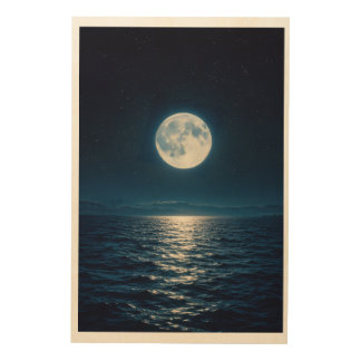 Full Moon Water Reflection Moonlight Abstract Thro Wood Wall Art