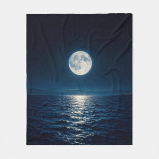 Full Moon Water Reflection Moonlight Starry Night Fleece Blanket