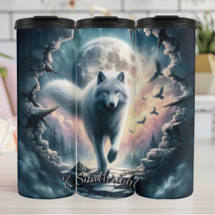 Full Moon White Wolf Thermal Tumbler