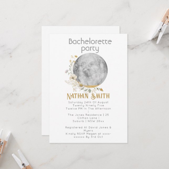 Full Moon Wildflower Gold Watercolor Invitation (Front/Back In Situ)