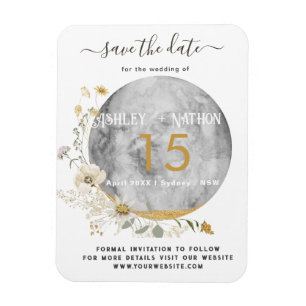 Full Moon Wildflower Gold Watercolor Wedding Magnet