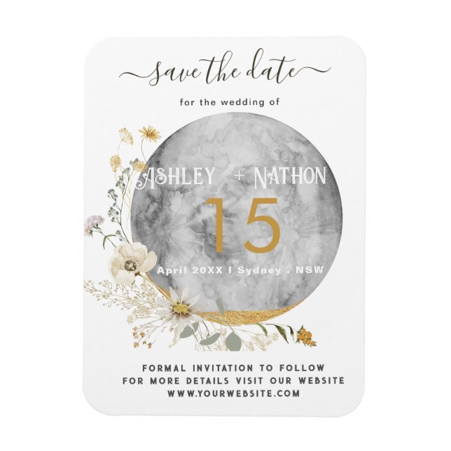 Full Moon  Wildflower Gold Watercolor Wedding Magnet (Vertical)