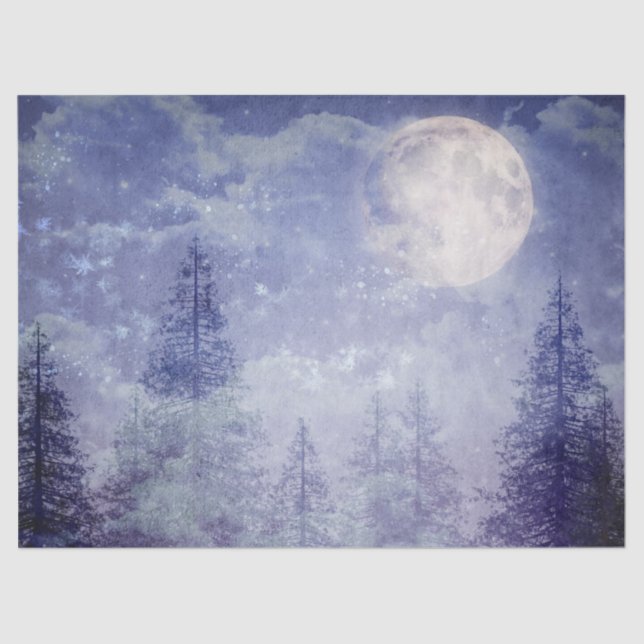 Full Moon Winter Pine Tree Forest Decoupage Tissue Paper (Front)