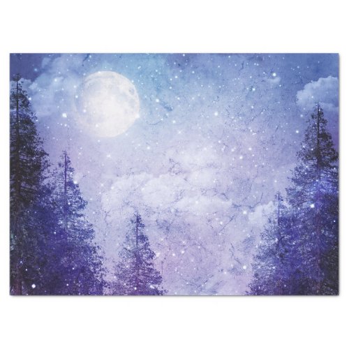 Full Moon Winter Purple Forest Decoupage Tissue Paper