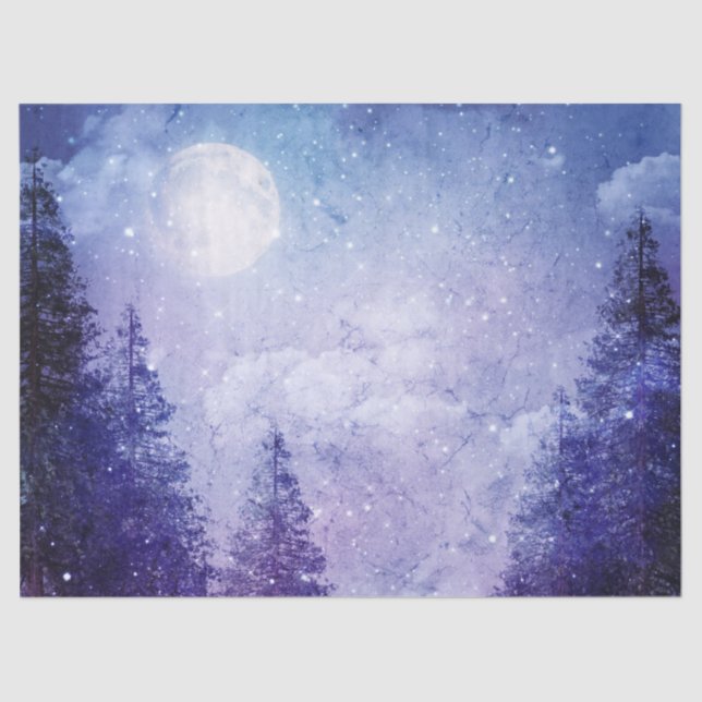 Full Moon Winter Purple Forest Decoupage Tissue Paper (Front)