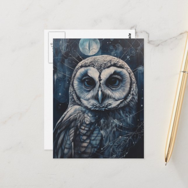 Full Moon Winter Snow Owl  Postcard (Front/Back In Situ)