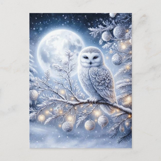 Full Moon Winter Snow Owl  Postcard (Front)