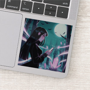 Full Moon Witch Charging Crystals in the Woods Sticker