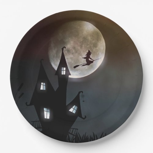 Full Moon Witch Halloween Paper Plates