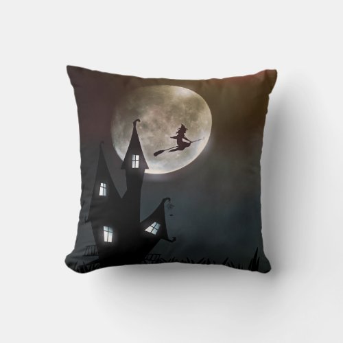 Full Moon Witch Halloween Throw Pillow