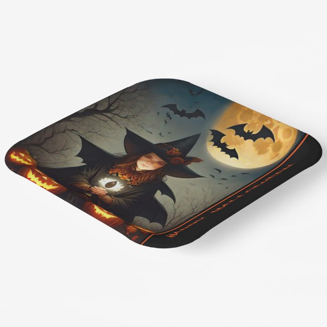 Full Moon Witch Paper Plates (Angled)