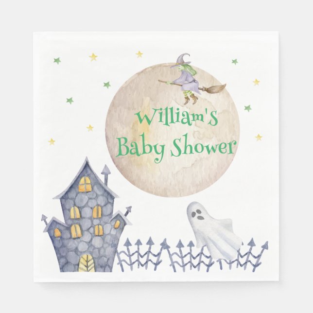 Full Moon Witch Spooky House Baby Shower  Napkins (Front)