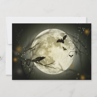 Full Moon with a Crow and Bats Flat Party Card