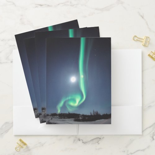 Full Moon With Aurora  Yellowknife Canada Pocket Folder