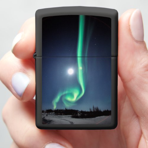 Full Moon With Aurora  Yellowknife Canada Zippo Lighter