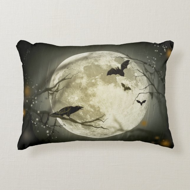 Full Moon with bats and Raven Accent Pillow (Front)