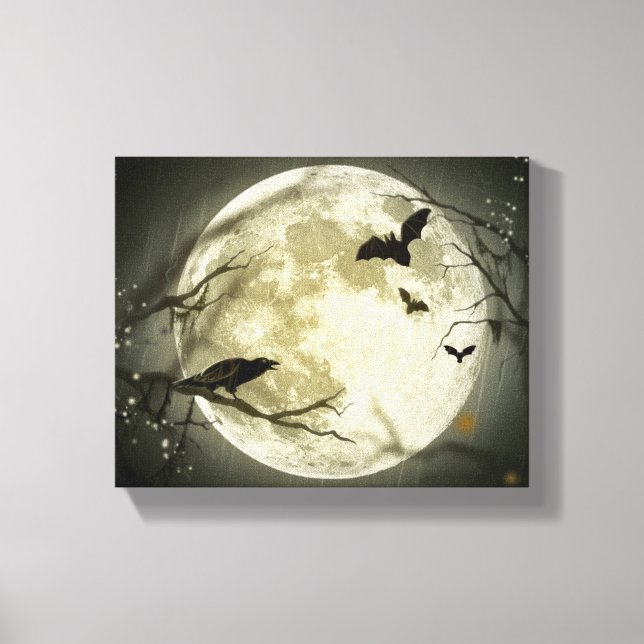 Full Moon with bats and Raven. Canvas Print (Front)