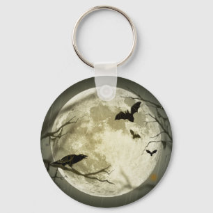 Full Moon with bats and Raven Keychain