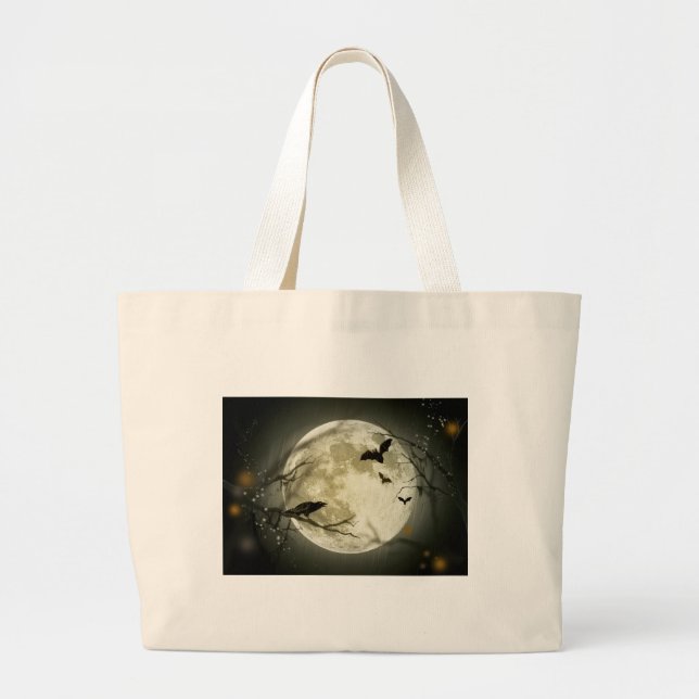 Full Moon with bats and Raven. Large Tote Bag (Front)